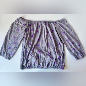 Sig Zane x Fighting Eel Purple Plumeria Off the Shoulder Top Size Large NWT